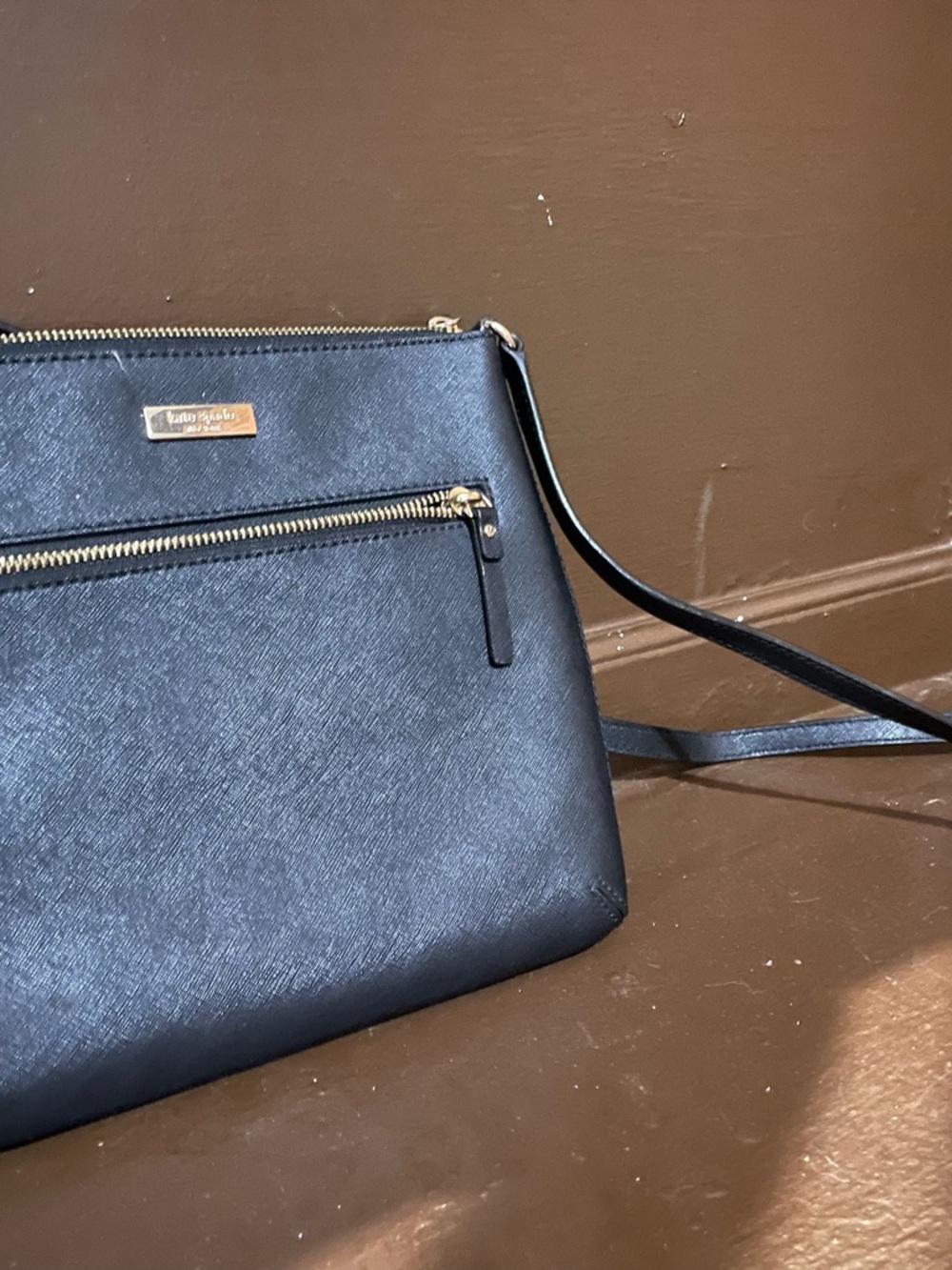 kate spade Black Saffiano Leather Crossbody with Gold Hardware